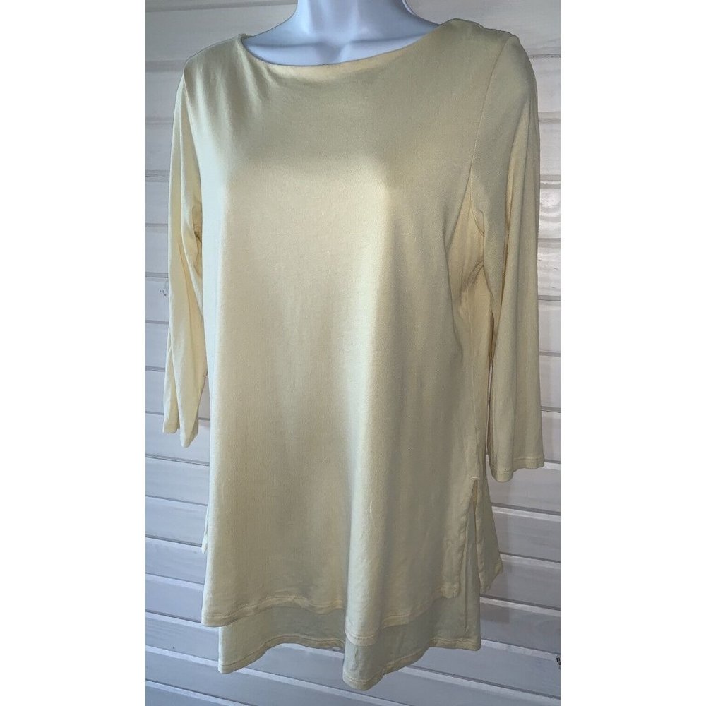 J JILL Pure Jill Sz SMALL Boat Neck Layered Tunic Yellow Jersey Knit *VGUC